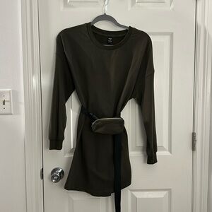 Army green creneck dress with belt